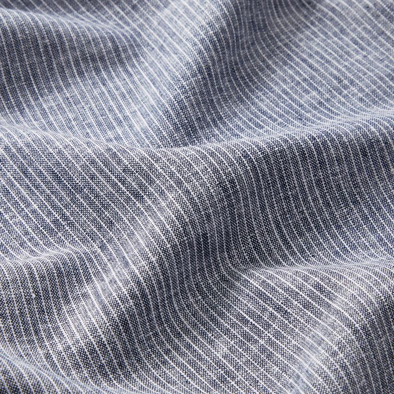 Mélange lin coton rayures étroites – bleu nuit/blanc, image number 2