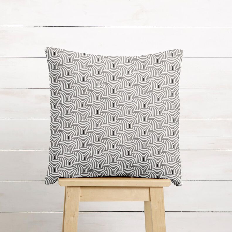 Tissu de décoration Semi-panama Courbes minimalistes – blanc/gris, image number 6