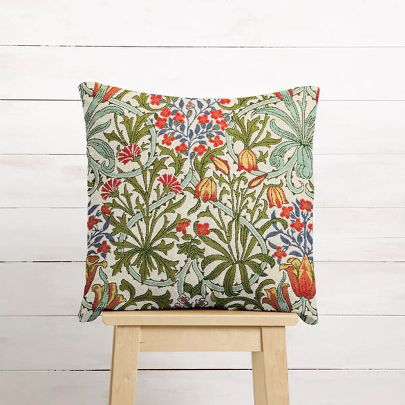 Tissu de décoration Gobelin motif floral art nouveau – crème/vert clair,  image number 5