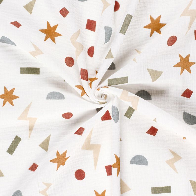 Tissu double gaze de coton Symboles géométriques – ivoire/caramel,  image number 3