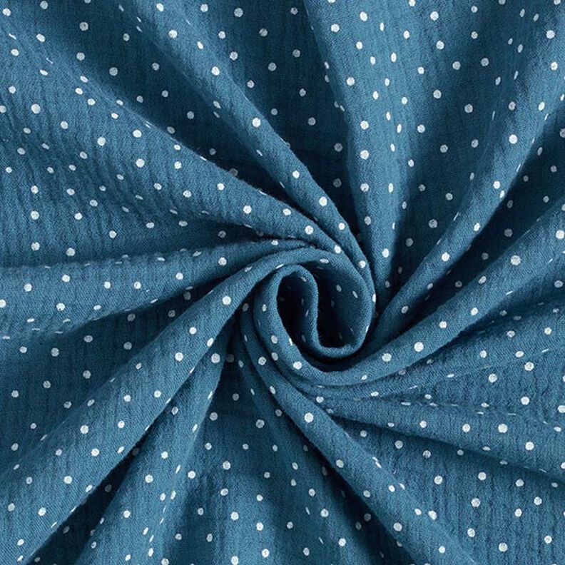 Tissu double gaze de coton Petits points – bleu jean/blanc,  image number 3