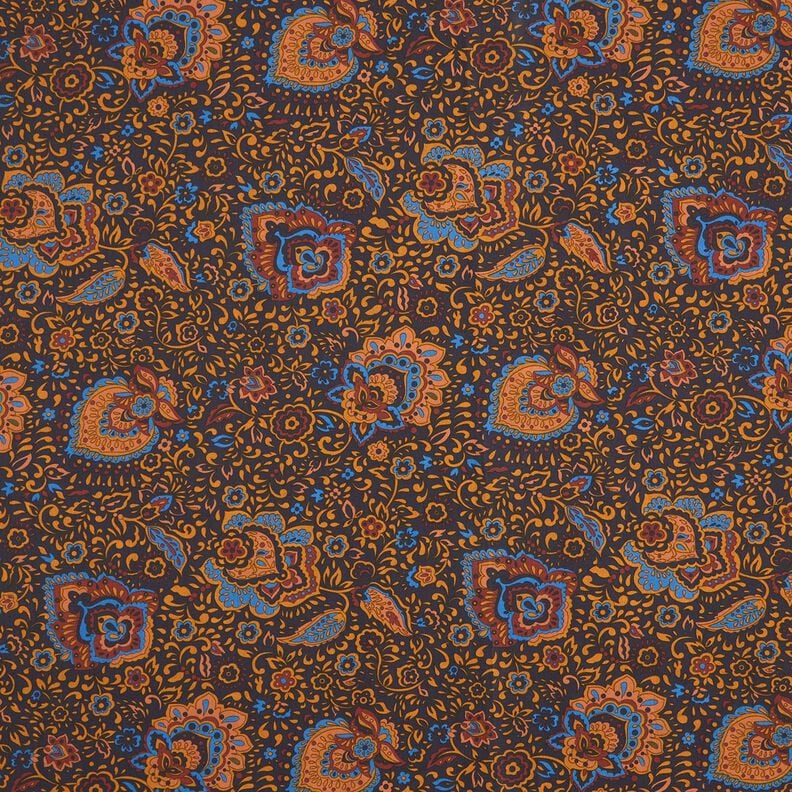 Tissu pour chemise Fleurs rétro et motif paisley – bleu nuit/caramel, image number 1
