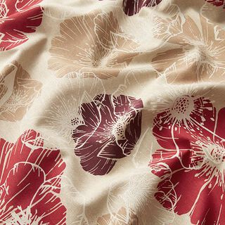 Tissu de décoration Semi-panama Fleurs imposantes – carmin/nature | Reste 70cm, 