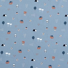 GOTS Popeline coton Ours et hibou en balade – jean bleu clair, 