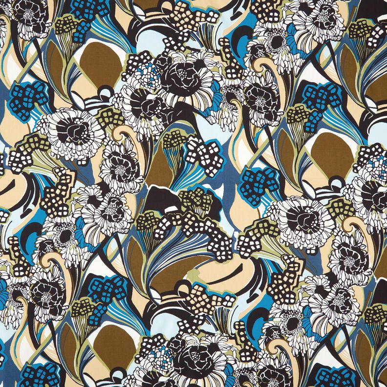 Tissu en viscose Fleurs et feuilles – noir, image number 1