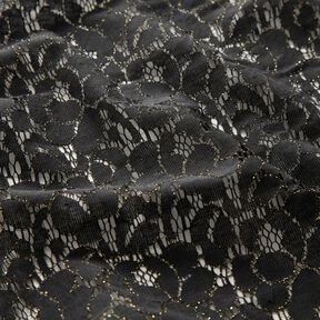 Dentelle lurex fleurs – noir/or métallisé, 