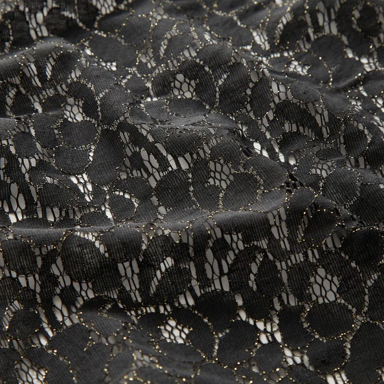 Dentelle lurex fleurs – noir/or métallisé,  image number 2