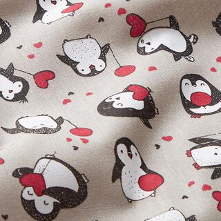 Popeline Pingouins et cœurs  – sable, 