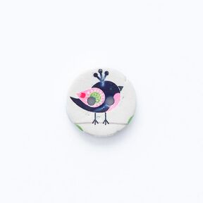 Bouton motif oiseau 2 trous [ Ø 15 mm ] – écru/noir, 