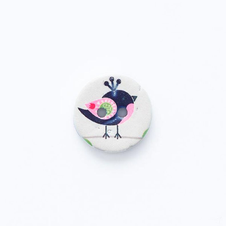 Bouton motif oiseau 2 trous [ Ø 15 mm ] – écru/noir,  image number 1