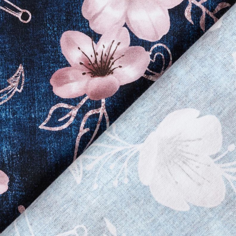 Jersey coton Fleurs et ancres | Glitzerpüppi – bleu nuit/vieux rose clair,  image number 4