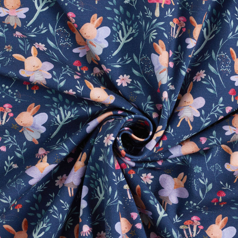 GOTS Jersey coton Fées lapins Impression numérique – bleu marine,  image number 3