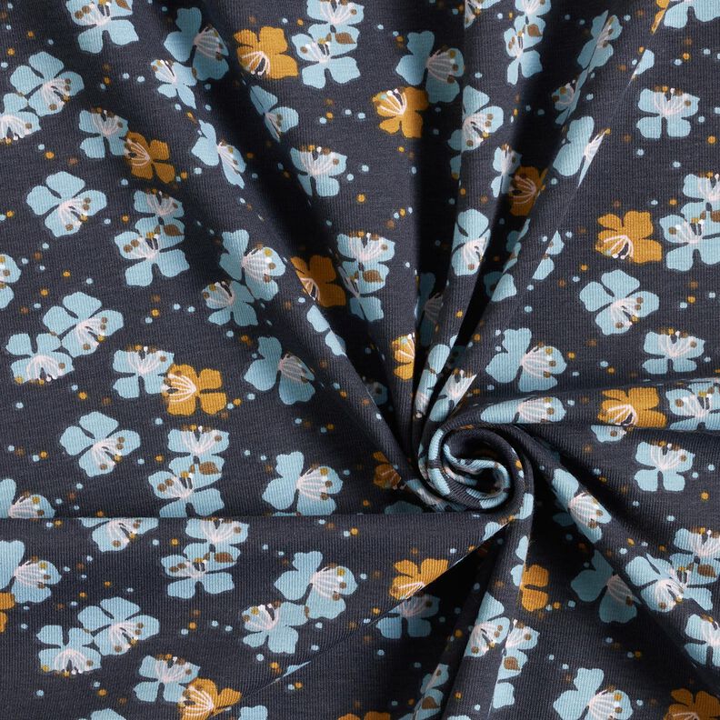 Jersey coton Jolies petites fleurs – bleu noir, image number 3