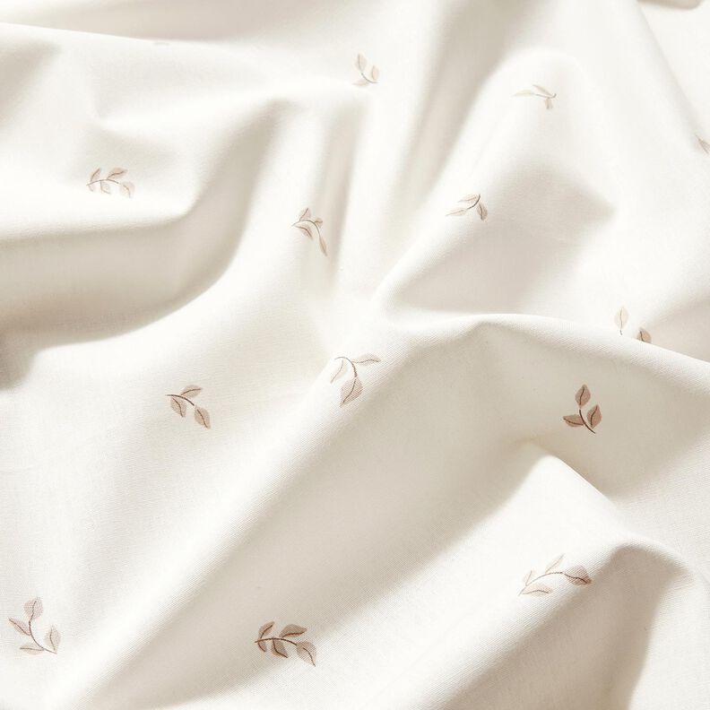 Popeline coton petites branches avec feuilles – blanc/gris brume,  image number 2