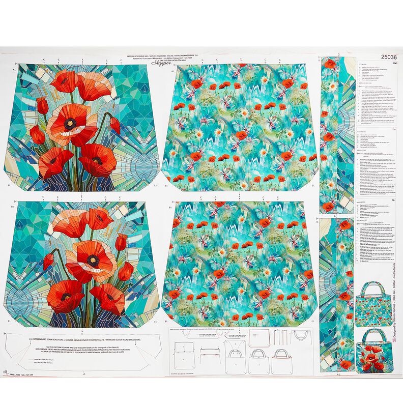 Sacs Panel Canvas Coquelicots colorés – bleu noir/rouge feu, image number 1