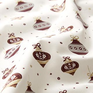 Tissu en coton Popeline Boules de Noël pointues – blanc/or, 