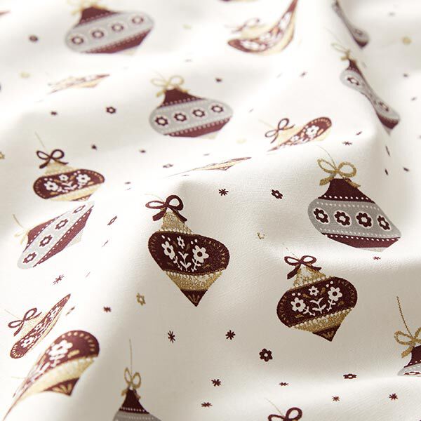 Tissu en coton Popeline Boules de Noël pointues – blanc/or, image number 2
