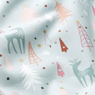 Tissu en coton Popeline Sapins et cerfs – bleu argenté/or, 