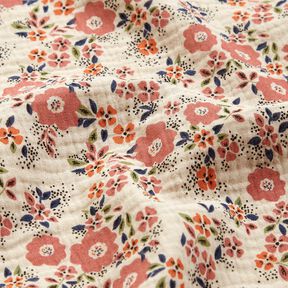 Tissu double gaze de coton Mer de fleurs – taupe clair, 