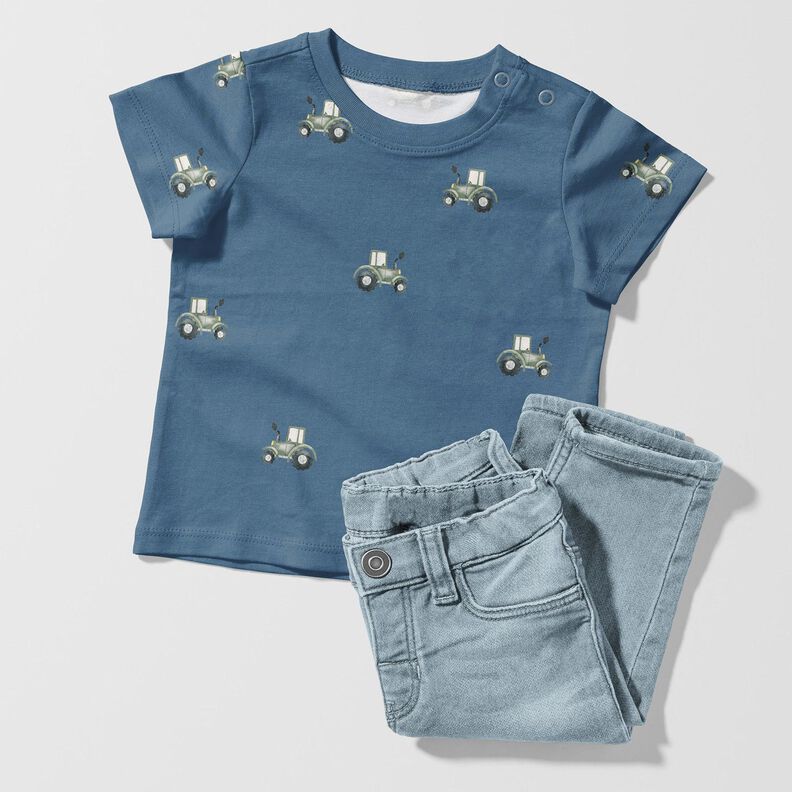 GOTS Jersey coton Tracteur Impression numérique – bleu jean,  image number 6