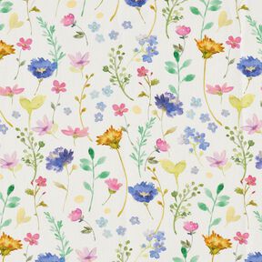 Tissu de décoration Sergé coton fleurs des champs – ivoire/lilas bleu, 