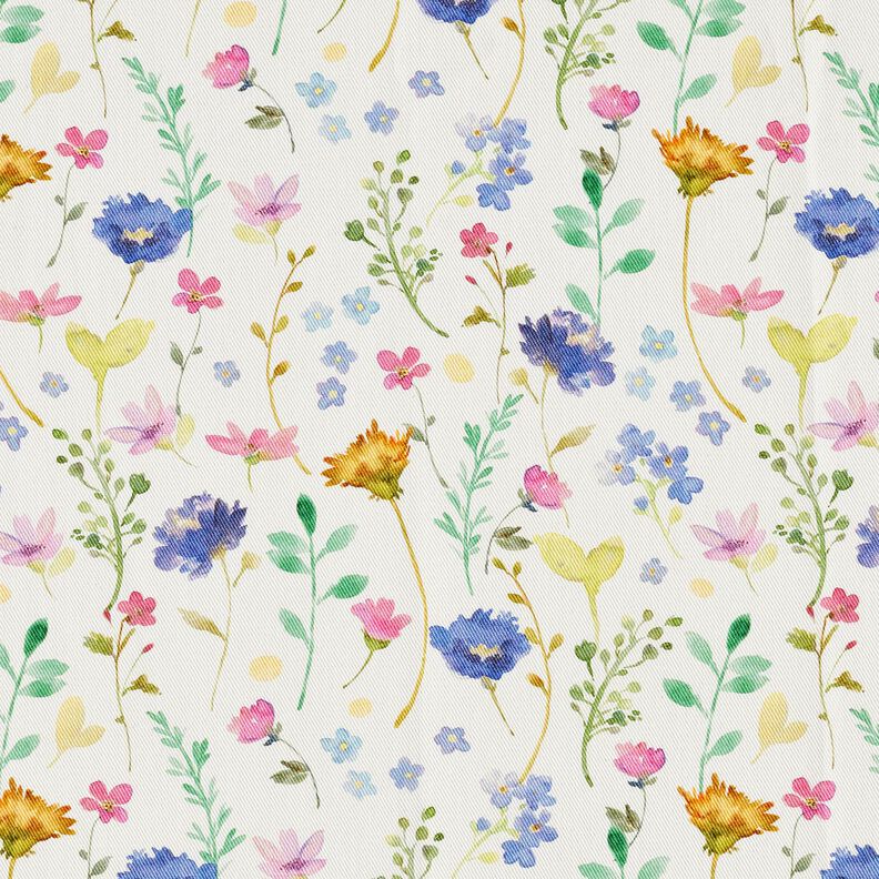 Tissu de décoration Sergé coton fleurs des champs – ivoire/lilas bleu, image number 1