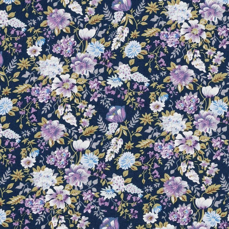 Popeline coton Prairie fleurie romantique – bleu marine/lavande, image number 1