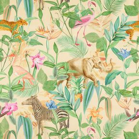 Tissu de décoration Semi-panama Animaux de la jungle – beige/vert, 