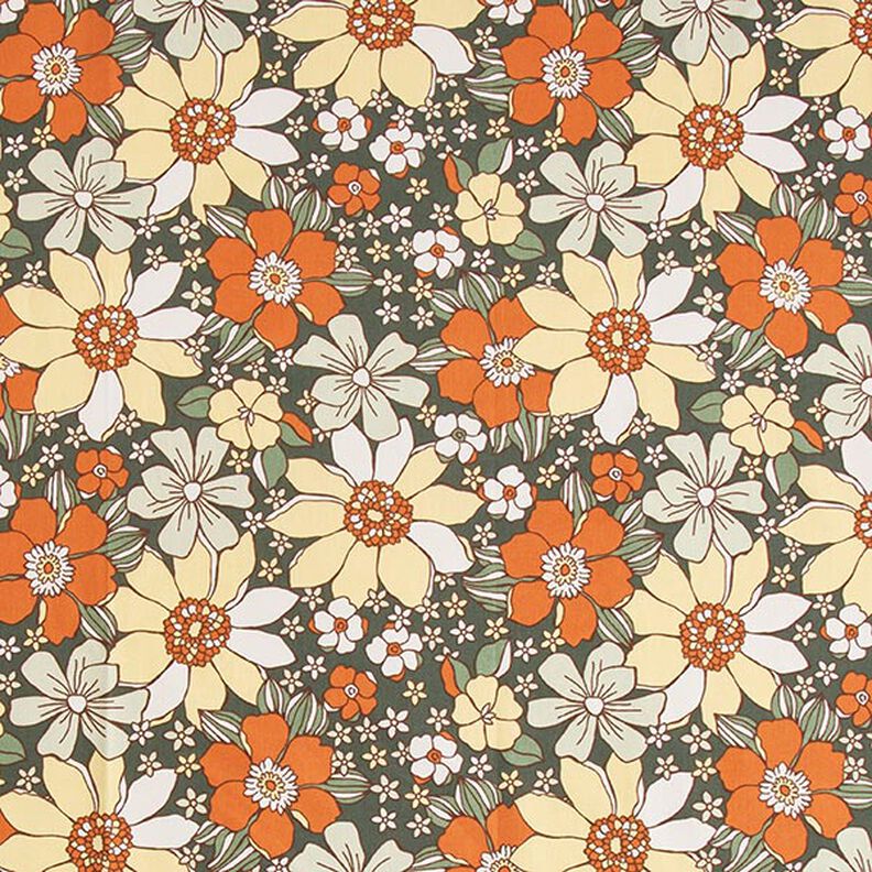 Tissu en coton Cretonne Fleurs rétro – orange clair/jaune clair,  image number 1