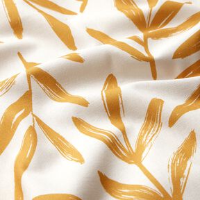 Tissu de décoration Semi-panama Feuilles minimalistes – moutarde/nature, 