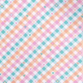 Flanelle coton Carreaux diagonaux avec cœurs | by Poppy – blanc/saumon, 