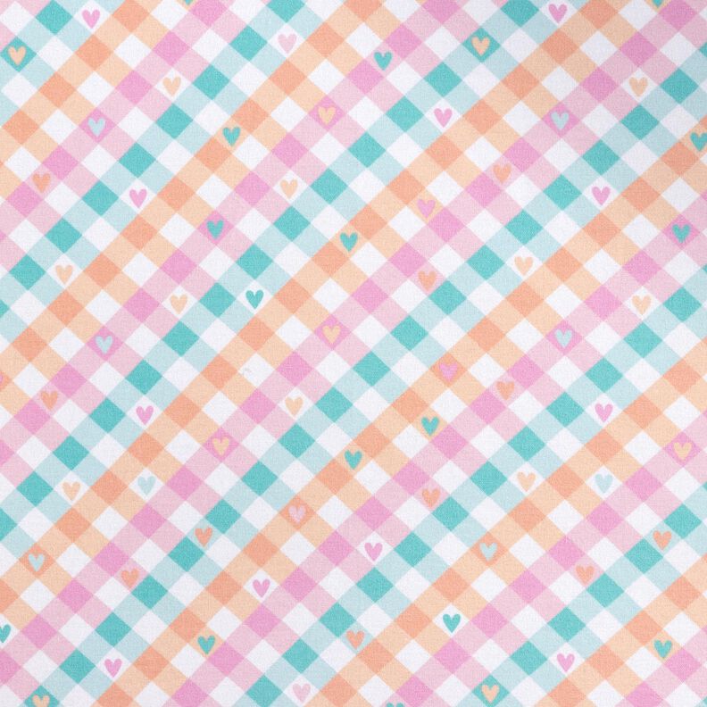 Flanelle coton Carreaux diagonaux avec cœurs | by Poppy – blanc/saumon,  image number 1