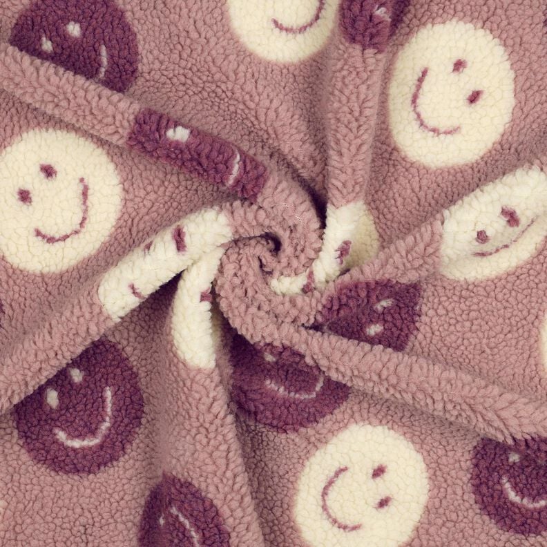 Ourson Smileys | Poppy Fabrics – vieux rose foncé/écru, image number 3