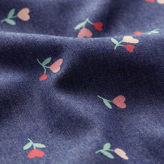 Chambray fleurs cœur – bleu marine, 