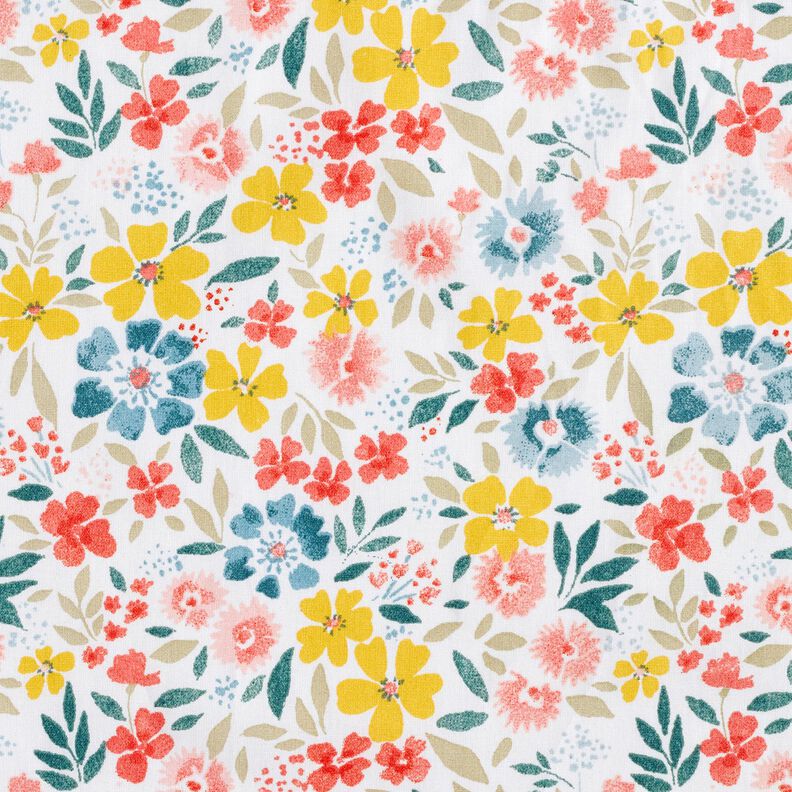 Coton enduit Jolies fleurs – blanc/rouge,  image number 1