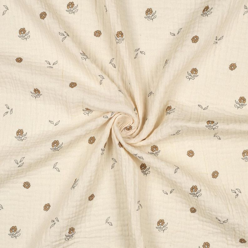 GOTS Tissu double gaze de coton fleurs romantiques  | Poppy Fabrics – beige clair/cannelle,  image number 3