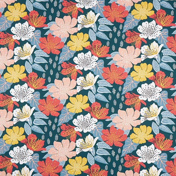 Tissu en coton Cretonne fleurs colorées – vert foncé,  image number 1