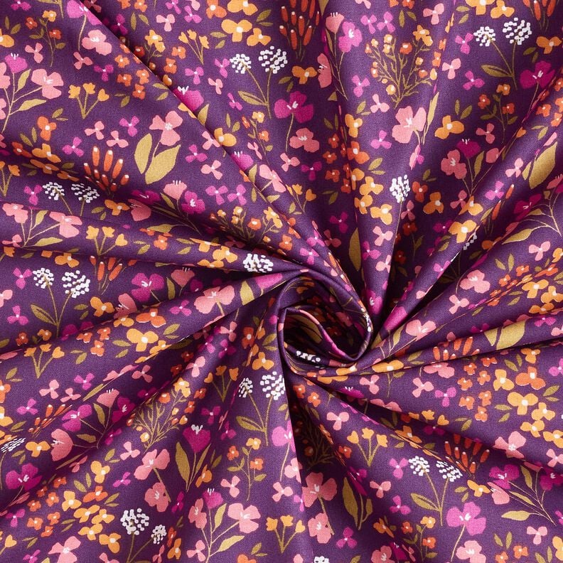 Tissu en coton Cretonne fleurs des champs – aubergine/rose, image number 3