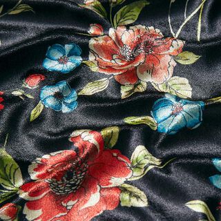Velours stretch Grandes fleurs – noir, 