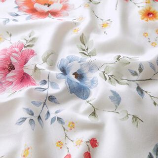 Satin soie et viscose Branches de fleurs délicates – blanc, 