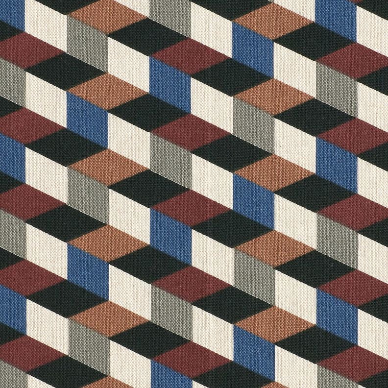 Tissu de décoration Semi-panama cubes minimalistes – nature/bleu,  image number 1