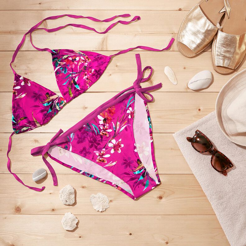 Tissus pour maillot de bain fleurs aquarelles – pourpre/blanc,  image number 7