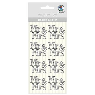 Autocollant design Mr & Mrs [ 8 Pièces ] – argent métallique, 