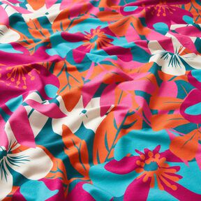 French Terry Sweat d’été Grandes fleurs – pétrole, 