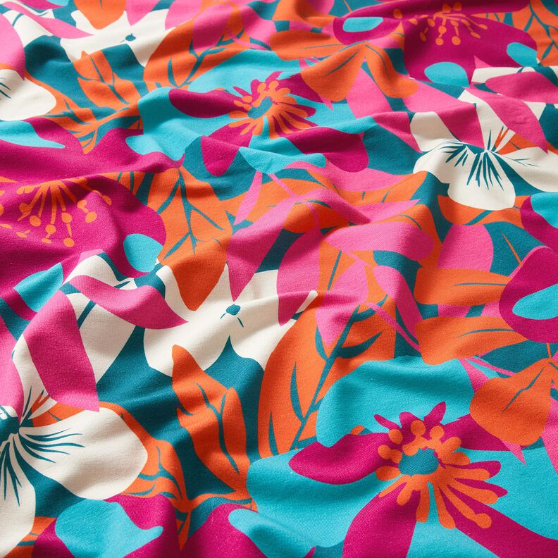 French Terry Sweat d’été Grandes fleurs – pétrole,  image number 2