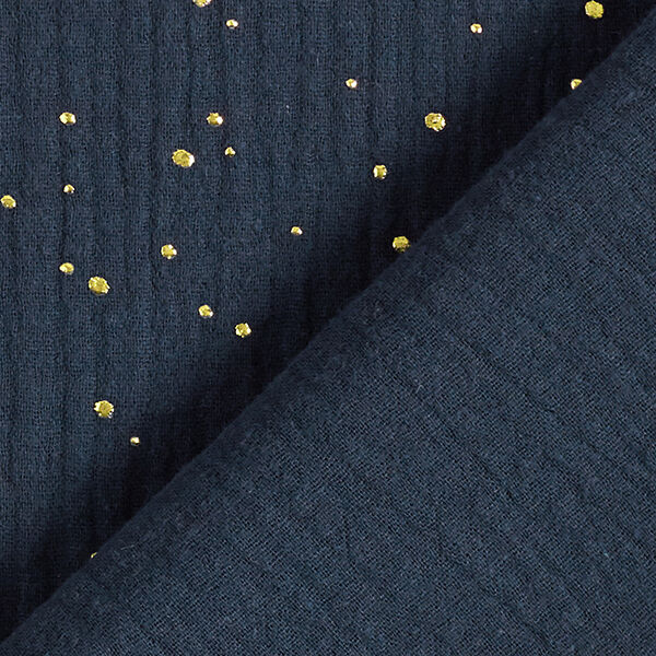 Tissu double gaze de coton taches dorées éparses – bleu marine/or,  image number 4