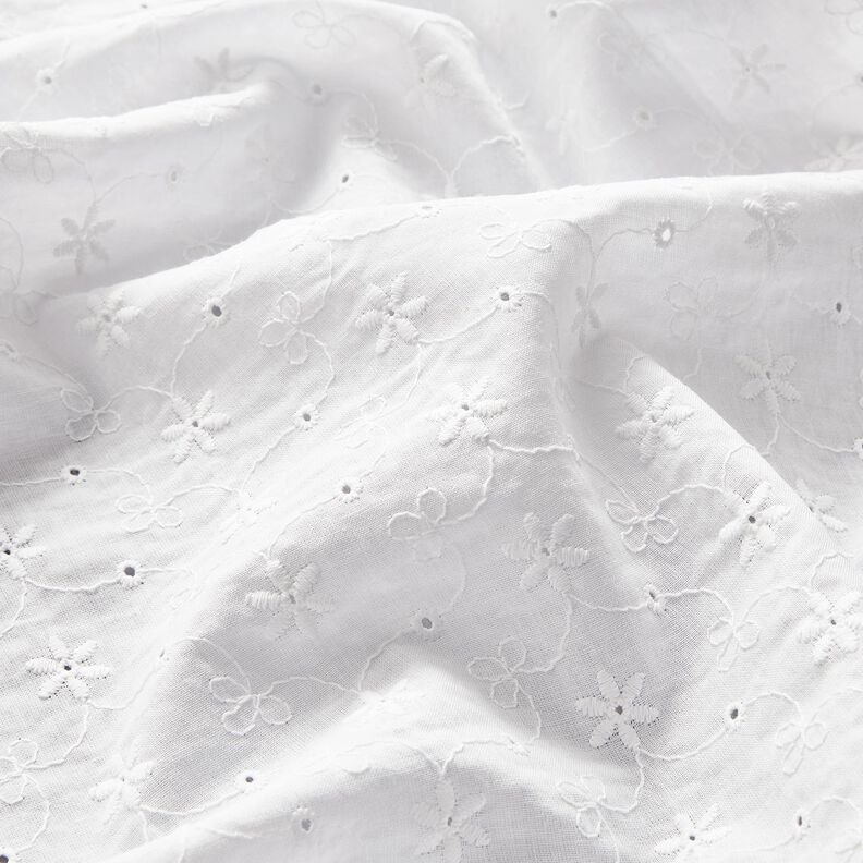Batiste de coton Dentelle brodée Vrilles de fleurs – blanc,  image number 3