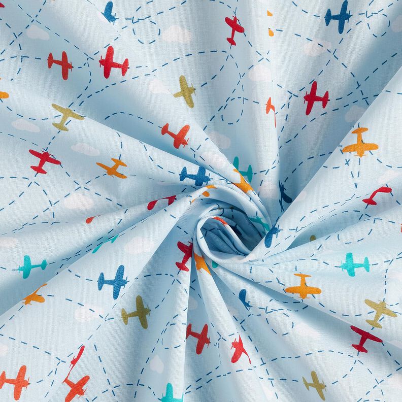 Popeline coton Avions dans le ciel – bleu clair,  image number 3