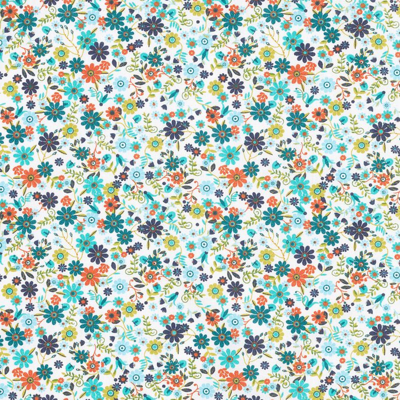 Tissu en coton Cretonne Petites fleurs dispersées – pétrole/blanc,  image number 1