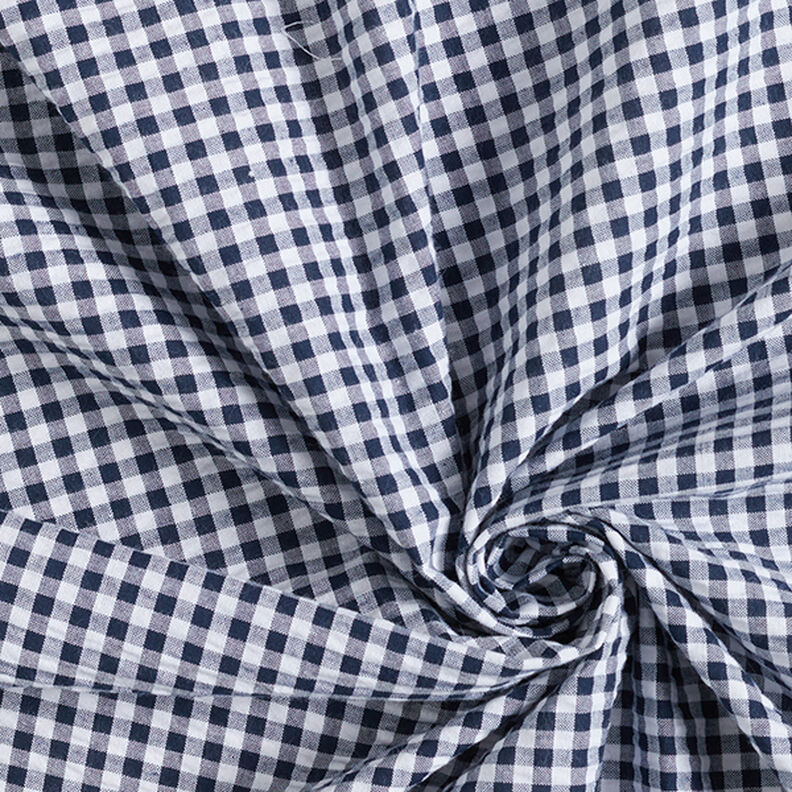 Seersucker Mélange coton à carreaux Vichy – bleu marine,  image number 3